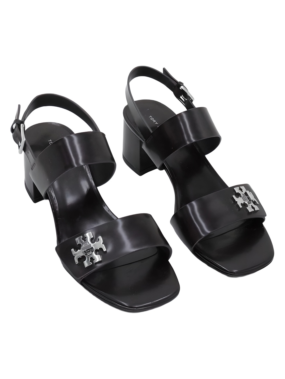Tory Burch Turnlock Cocoa Leather 2.25" Block Heel Sandals Size 9M